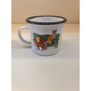 Custom Enamel Camping Mug Funny Lounging Fox with Tiara a Queen to be sure.